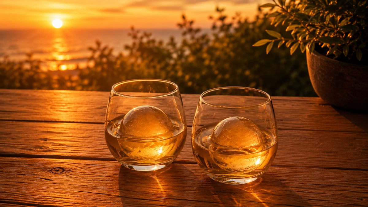 夕暮れのテーブルで梅酒を楽しむ二人の時間