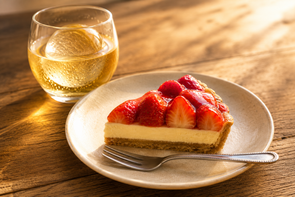 加賀梅酒と苺タルトチーズケーキの組み合わせ